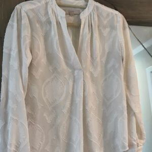 LOFT White V Neck Sheer Blouse
